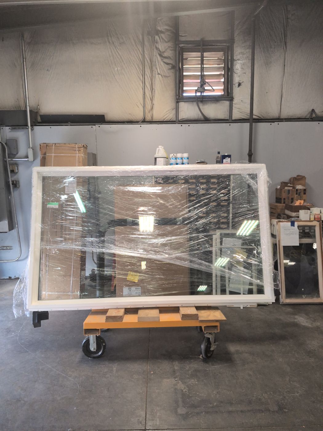 New vinyl replacement window ready for install at the Borer shop